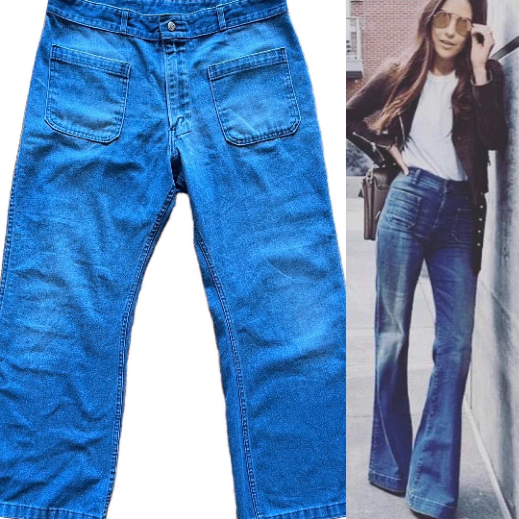 70s Dark Wash Cut Off Sailor Jeans - Medium, 28.5