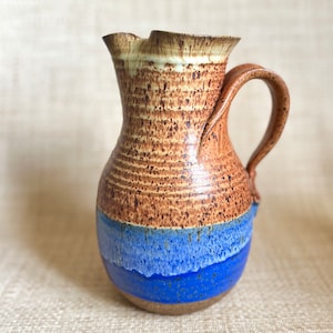 Reece Art Pottery Vintage Stoneware Pitcher Jug Blues Mid Century Studio Pottery Ceramic
