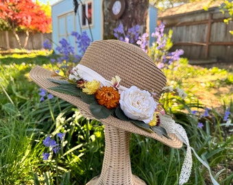 Vintage Vibes Floral Straw Boater Hat