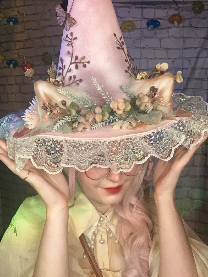 Fall Dusty Pink Witch Hat Kitten Ears image 6