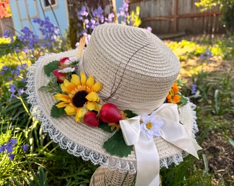 Strawberry Spring Time Boater Hat