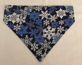 Glitter Snowflake Themed/White Reversible Slip Over The Collar Dog Bandana