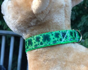 Green Shamrocks Adjustable Dog Collar Size Small - "The Kody"
