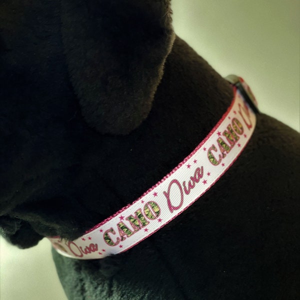 Camo Diva Themed Pink And White Adjustable Dog Collar  - "The Essie"