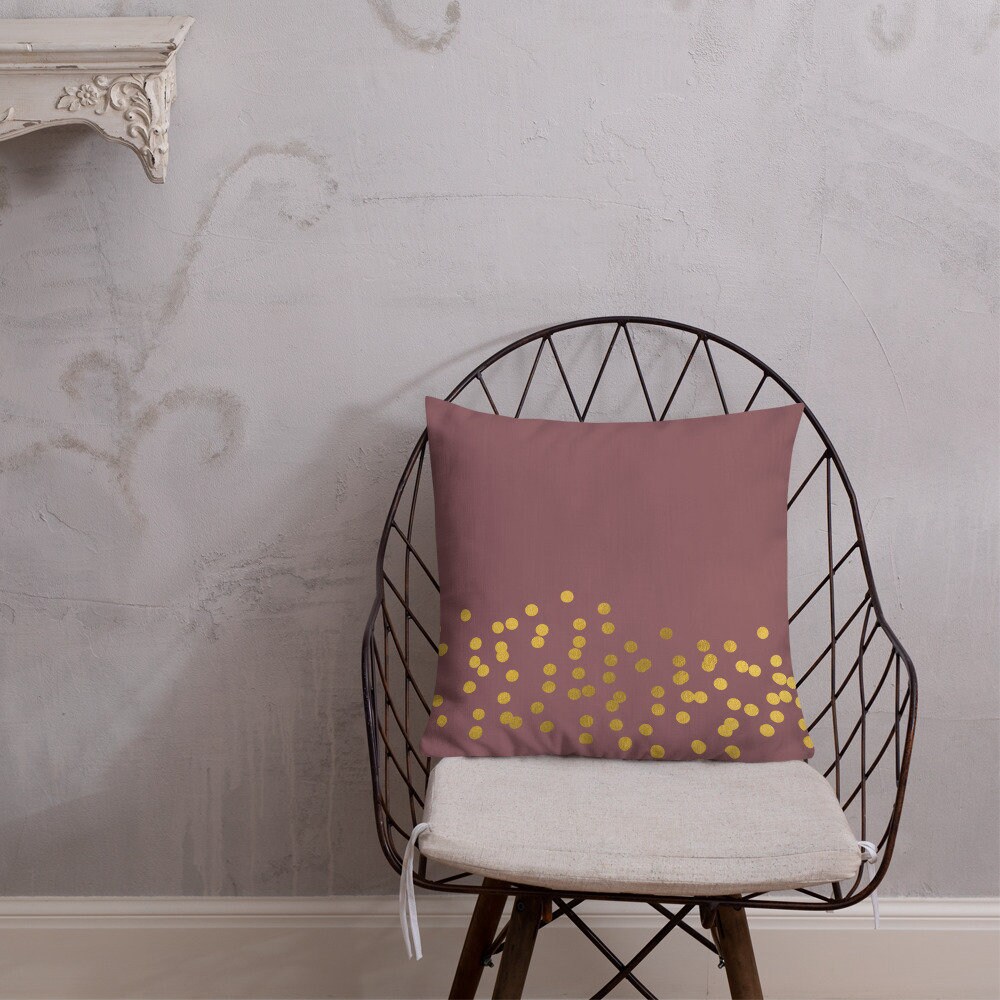 Gold Polka Dot Mauve Throw Pillow Etsy