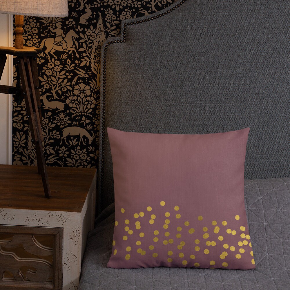 Gold Polka Dot Mauve Throw Pillow Etsy