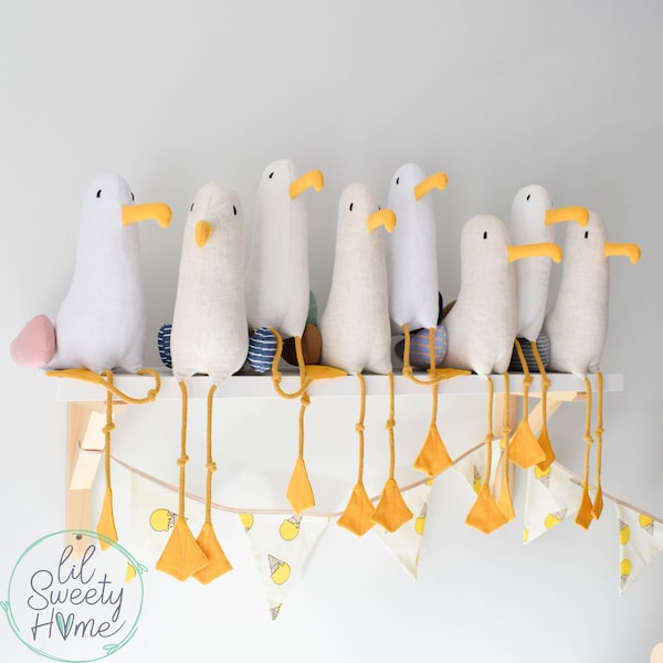 Möwe, gefüllte Leinen Möwe, Seevogel, Möwe Spielzeug, Stoff Möwe, nautisches Dekor, handgemachtes Spielzeug,