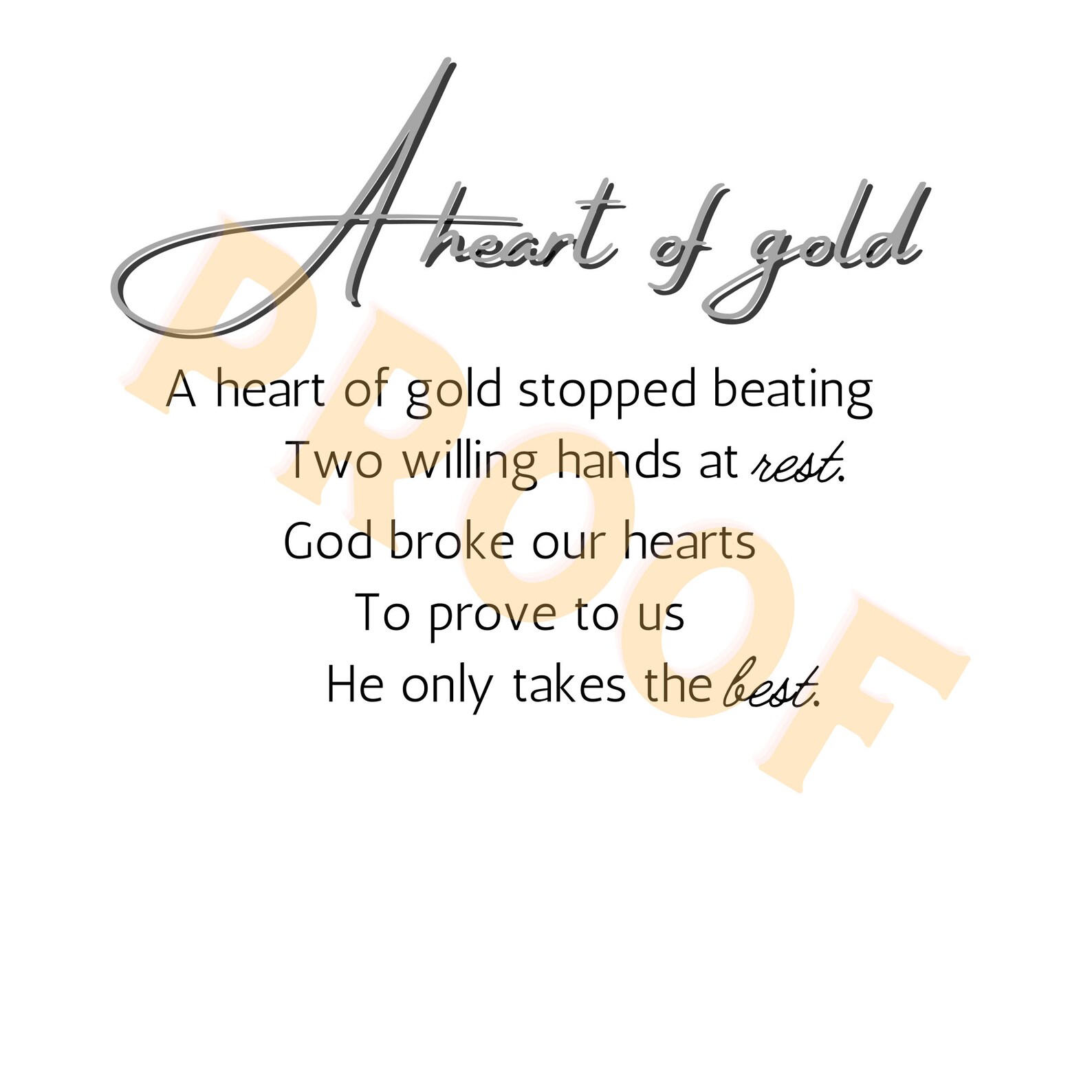 Heart of Gold Poem PNG JPG Transparent Obituary Memorial Etsy