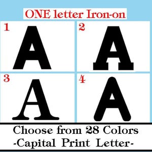 Single Letter Print Font Vinyl IRON ON One Capital letter Monogram decal heat transfer Non-cursive Choose your Color Glitter or Matte