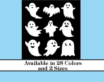 Ghost Iron On Set of 9 Halloween decal Heat transfer vinyl Choose your size and Color Glitter or Matte No Sew ghosts