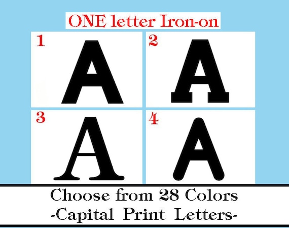 Single Letter Print Font Vinyl IRON ON One Capital letter Monogram decal heat transfer Non-cursive Choose your Color Glitter or Matte