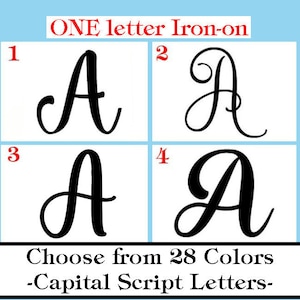 Cursive Single Letter IRON ON Custom One Script letter Monogram decal Vinyl  transfer Choose your Color Glitter or Matte