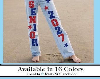 Glitter Senior Year Iron-On Decals - Custom Colors, DIY Jean Transfers