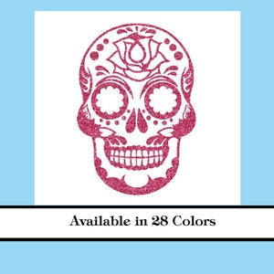 Iron on Sugar Skull Halloween vinyl decals dias de los muertos Heat Transfer Choose your size and Glitter Color