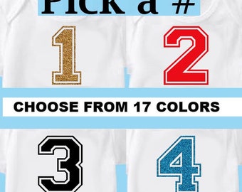 Iron On Varsity Number Decal, Glitter or Matte