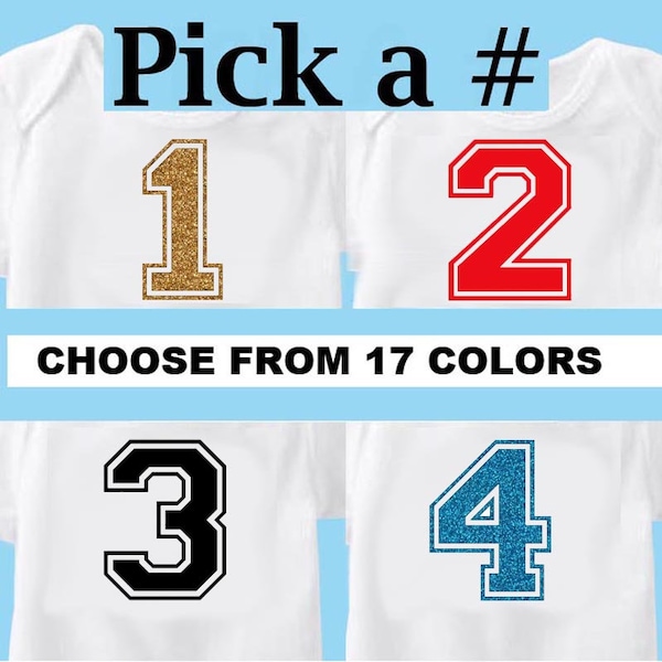 Iron On Sports Number vinyl Decal Pick your Varsity Jersey Number Glitter Birthday Number decal Heat Transfer No Sew