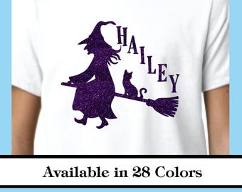 Personalized Witch Halloween Iron On Heat Transfer Glitter or Matte Vinyl