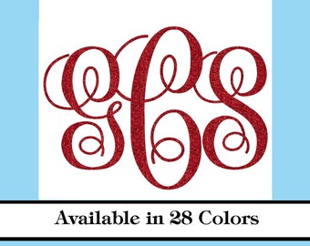 Vine Monogram Iron On Custom Heat Transfer Decal Glitter or Matte