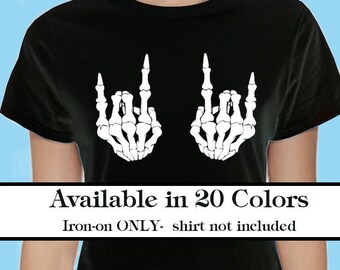 Skeleton Rocker Hands Iron On Vinyl Halloween costume decal Glitter or Matte