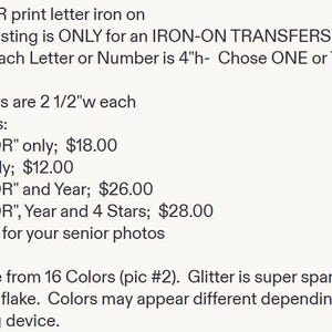 Glitter Senior Year Iron-On Decals - Custom Colors, DIY Jean Transfers afbeelding 4