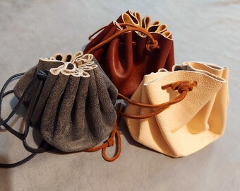 Leather Dice Bag Drawstring Pouch