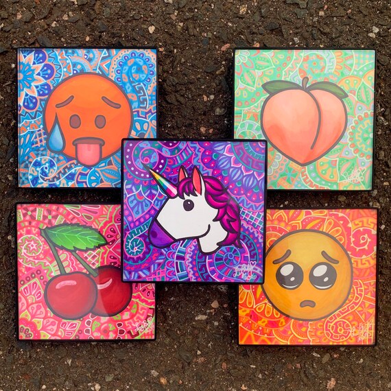 4x4 Framed Emoji Drawings Originals Etsy