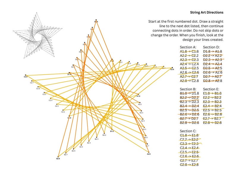 String Figures Directions String Art Worksheet - 5 Section Star - Side 2-2 Connection Pattern - Etsy