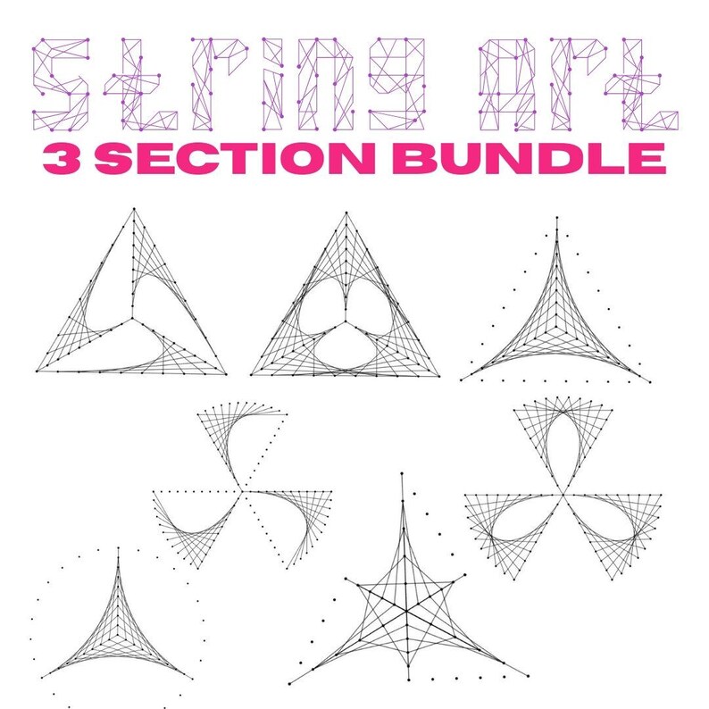 String Art Worksheet Bundle | Geometric Curve Stitching Templates | 3 ...
