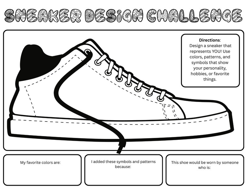 Design Your Own Sneaker Worksheet Bundle – Kids Fashion Coloring Pages ...