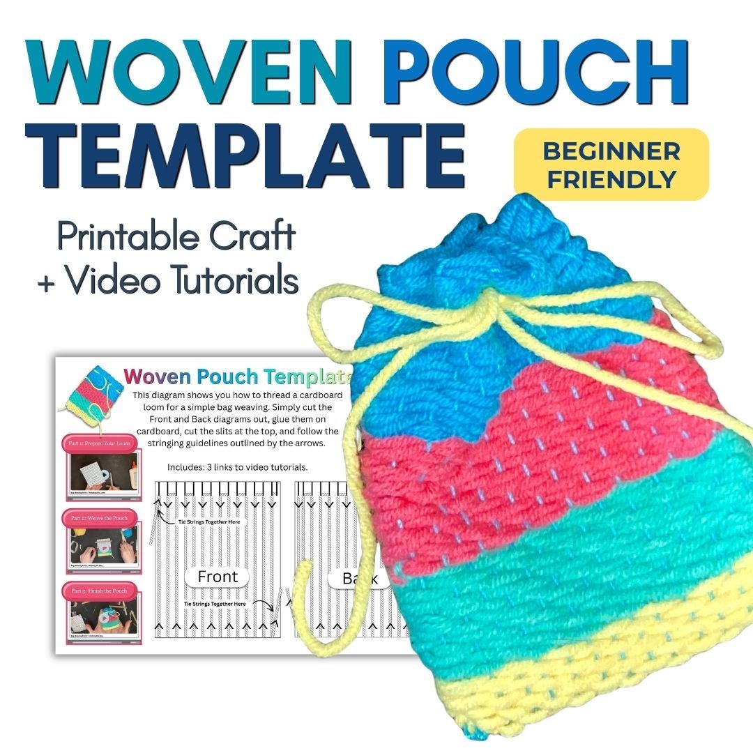 Woven Pouch Template With Video Tutorials | Cardboard Loom Weaving ...