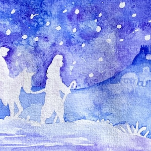 Mary & Joseph Travel to Bethlehem – Watercolor Nativity Digital Download