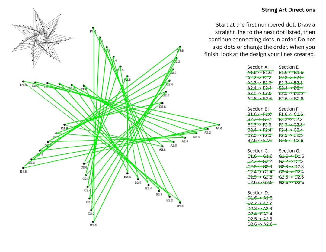 String Art Worksheet - 7 Section Star - Side 2-2 Connection Pattern - Etsy