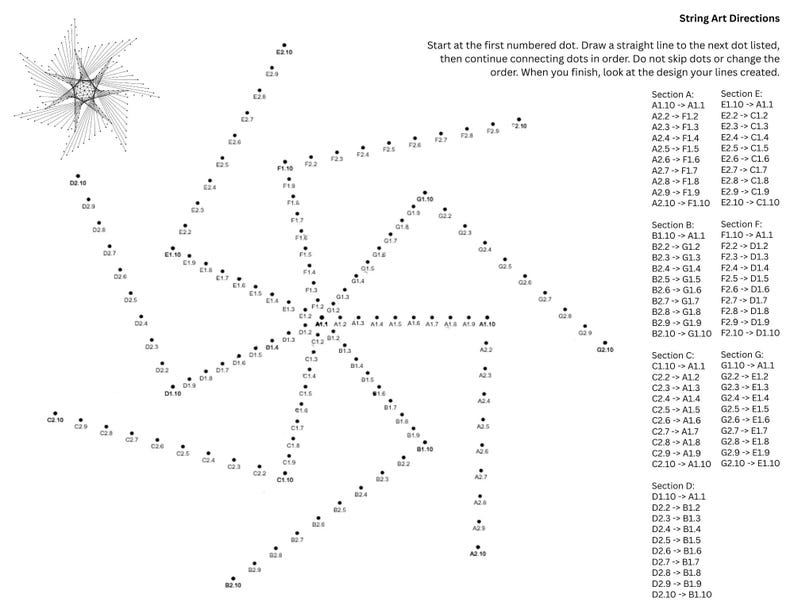 String Art Worksheet - 7 Section Star - Side 2-1 Connection Pattern - Etsy