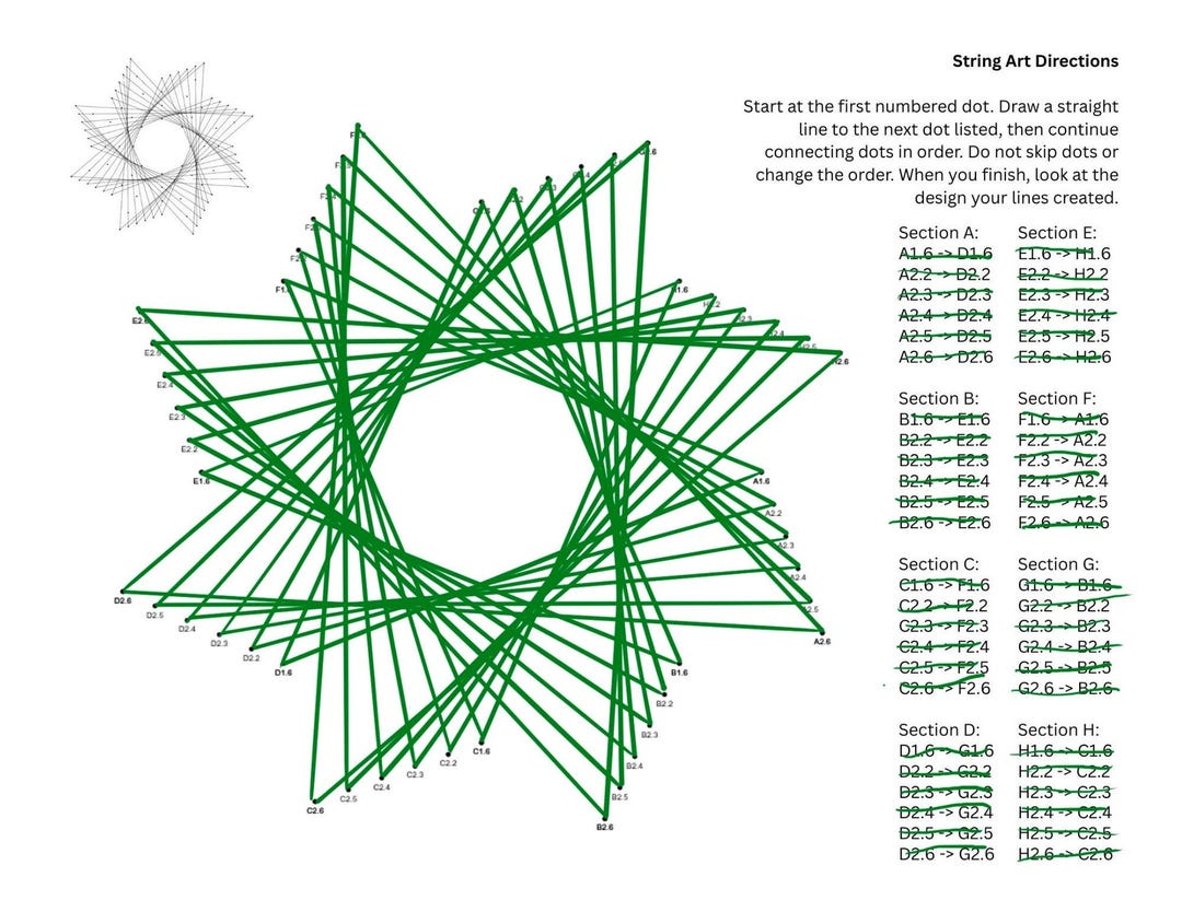 String Art Worksheet - 8 Section Star - Side 2-2 Connection Pattern - Etsy