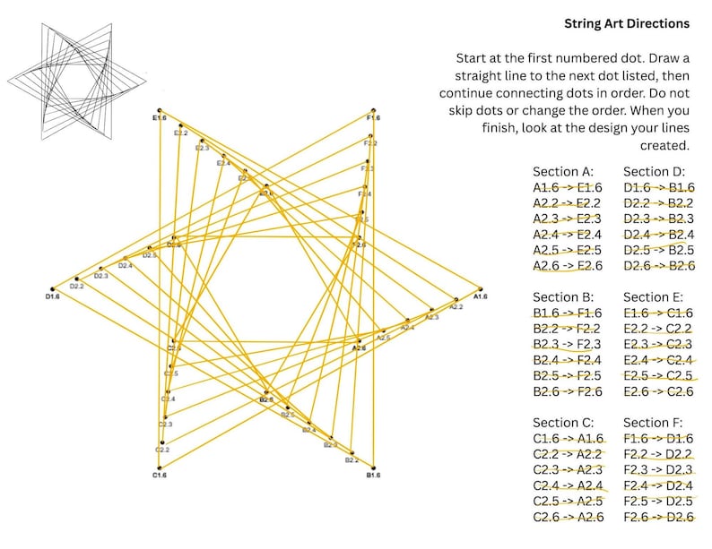 String Art Worksheet - 6 Section Star - Side 2-2 Connection Pattern - Etsy