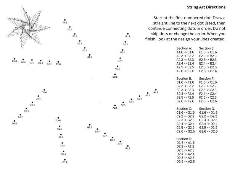 String Art Worksheet - 7 Section Star - Side 2-2 Connection Pattern - Etsy