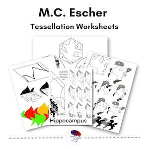 Tessellationskonst utskrivbart paket inspirerat av M. C. Escher (4 arbetsblad)