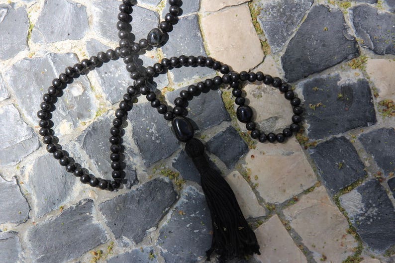 Indian black wood and agate guru beads Tassel Necklace Mala Bead Yoga Jewellery mala bead