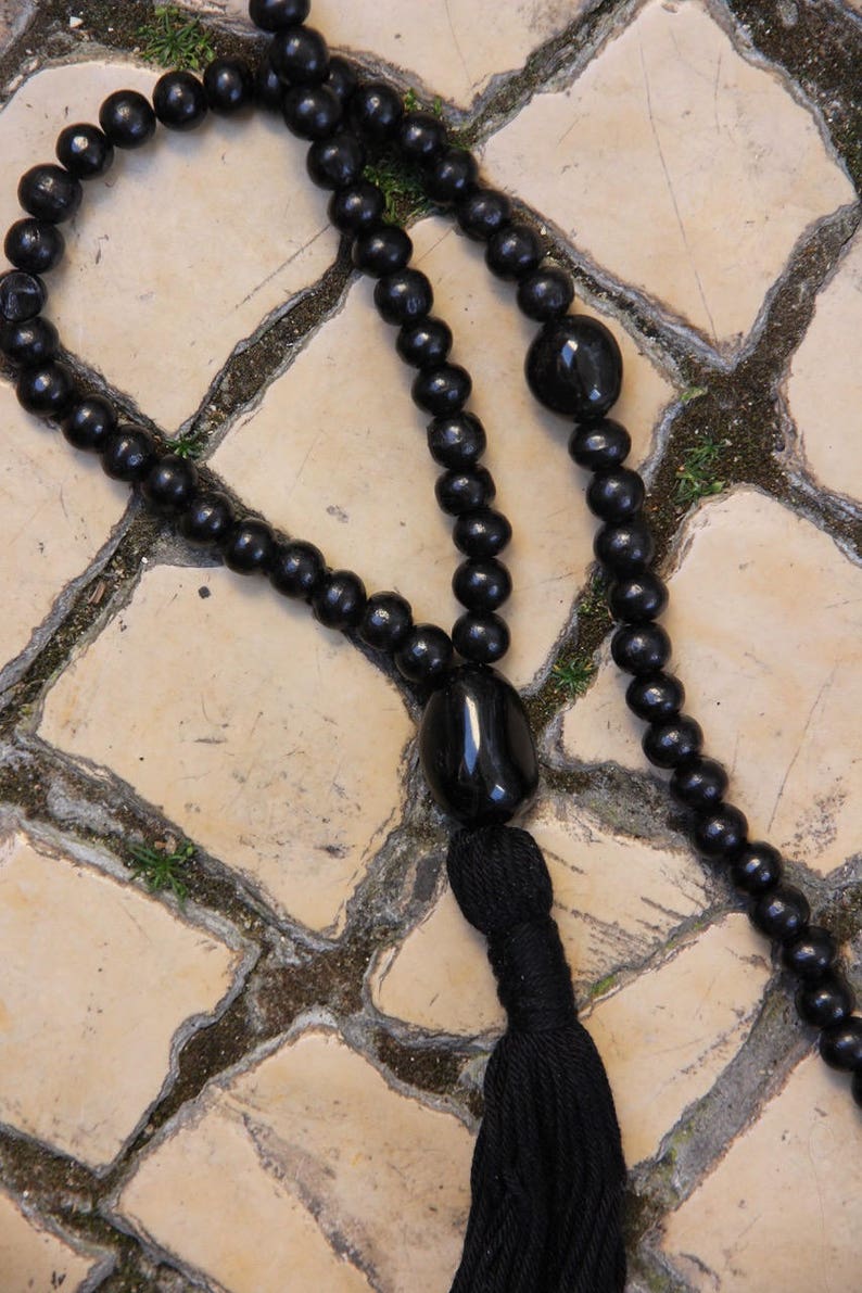 Indian black wood and agate guru beads Tassel Necklace Mala Bead Yoga Jewellery mala bead