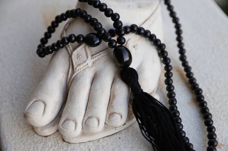 Indian black wood and agate guru beads Tassel Necklace Mala Bead Yoga Jewellery mala bead