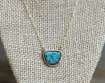 Chrysocolla 14k Gold filled and sterling silver necklace on gold filled chain