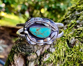 Kingman Turquoise Stamped Cuff / Native American inspired cuff