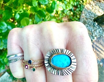 Turquoise Sunburst Gold ring // turquoise statement ring