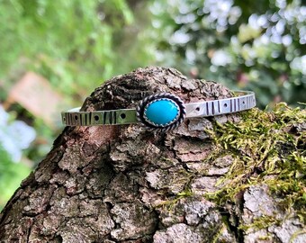 Sleeping Beauty Turquoise Cuff in Sterling Silver with hand stamping art