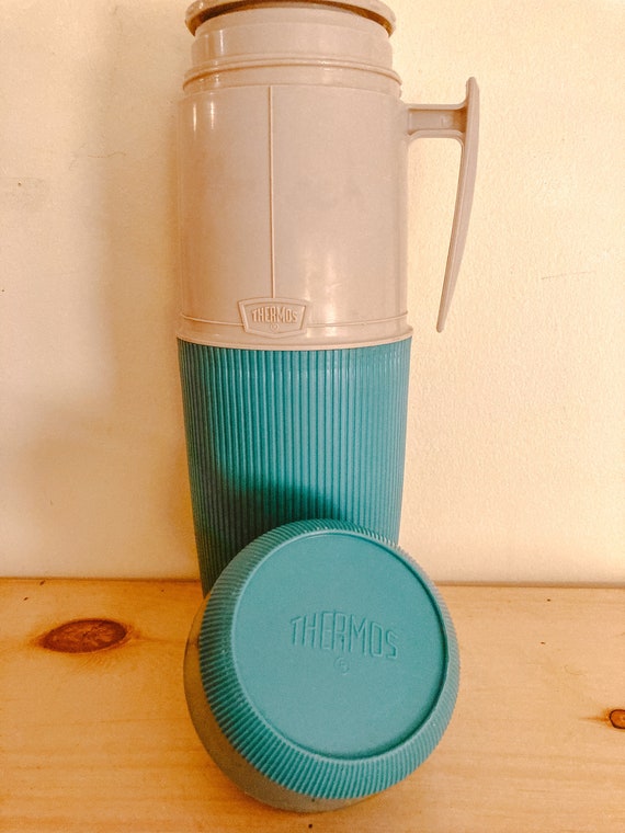 Vintage Wide Mouth Thermos in Blue and White Model 6402 Vacuum