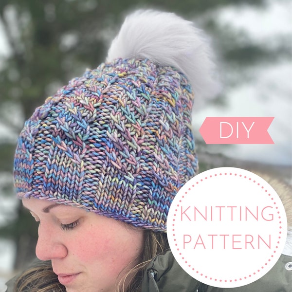 Demelza Mütze, Chunky Beanie Muster, DIY Anleitung (kein fertiger Hut), einfaches Zopfmuster für Erwachsene, Malabrigo Mecha Muster