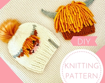 Highland Coo Beanie Knitting Pattern: Super Bulky Cow (PDF Pattern)