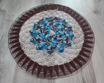 READY TO SHIP Large brown blue ecru crochet doily - crochet doilies - Home decor - Melange doilies- Handmade tablecloth