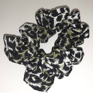 Black and Green cheetah print  scrunchie,  hair tie