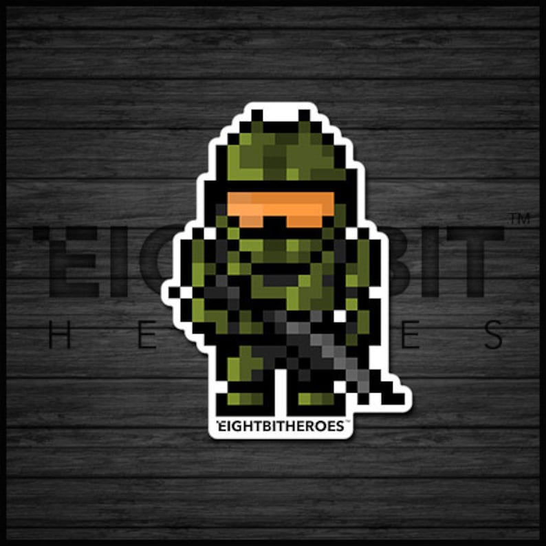 8bit Master Chief Sticker 8 bit Retro Prints Decals Etsy